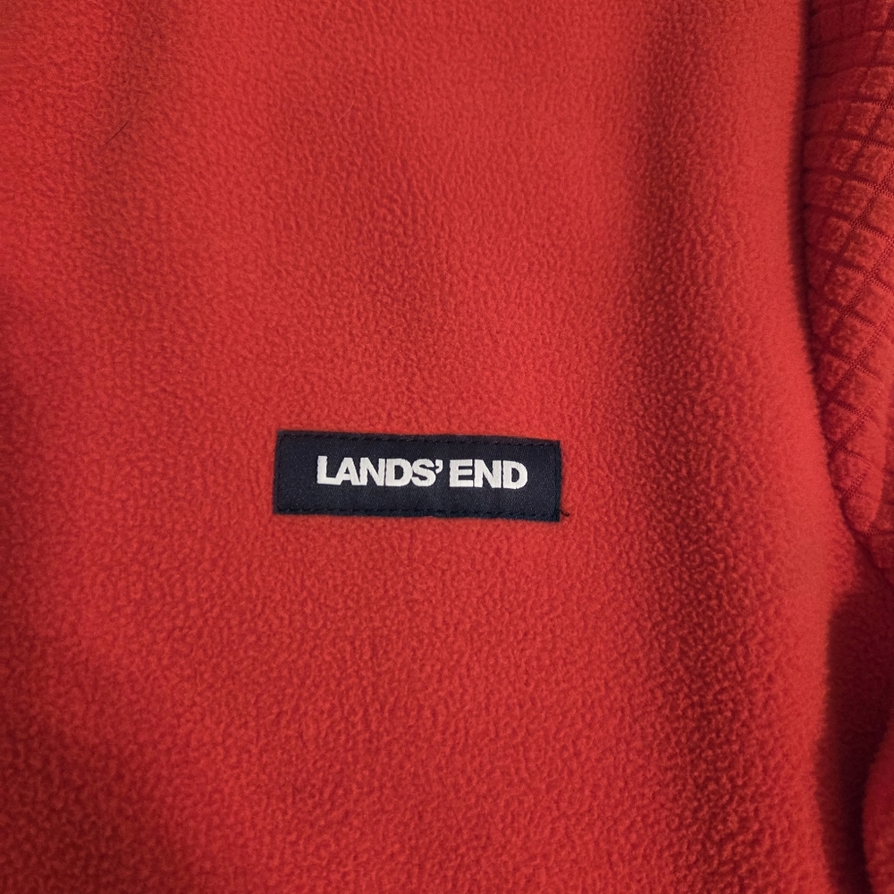 Lands End Jacket Womens L Orange Blue Trim Grid Fleece Full Zip Pockets - Picture 6 of 8